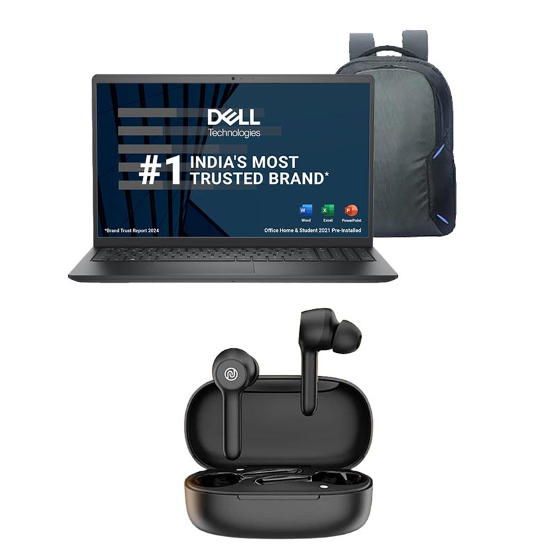 Picture of Dell Inspiron 3530 - 13th Gen Intel Core i5-1334U 15.6" (39.62cm) Thin & Light Laptop (16GB/ 512GB SSD/ Full HD Display/ Windows 11 Home/  MS Office 2021/ Intel UHD Graphics/ 1 Year Warranty/ Carbon Black/ 1.62 kg) with Laptop Bag + Noise Buds VS201 V3 in-Ear Truly Wireless Earbuds